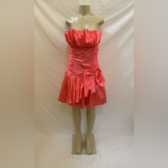 VTG LA Glo Size 11/12 Pink Strapless Glam Dress With Bow - Picture 1 of 10